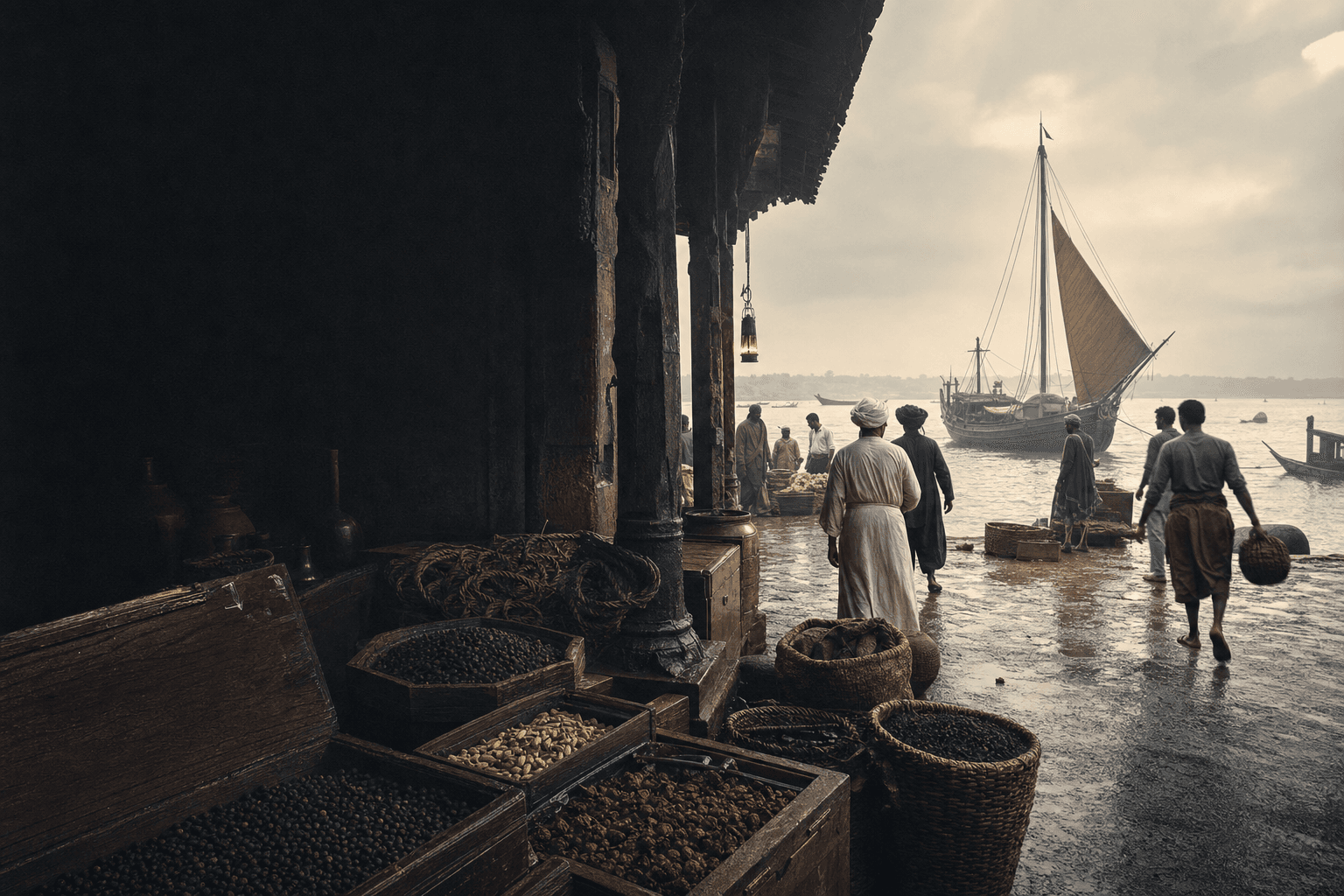 The historic spice port of Calicut opening onto the Arabian Sea